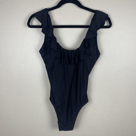 Elegant Black Ruffled Women's Swimsuit - Picture 1 of 9